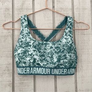 💚 Under Armour Green Print Crossback Compression Sports Bra Medium Athleisure